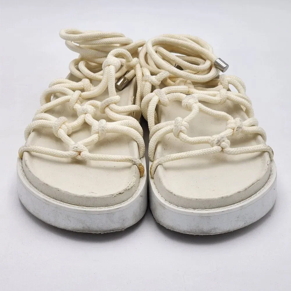 ASOS Design Fizzle Chunky Rope Sandals Platform Wrap Around White Size 7 US 5 UK